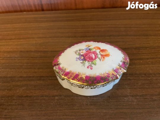 Német porcelán arany szélű kézzel festett bonbonier, bon bon cukorka