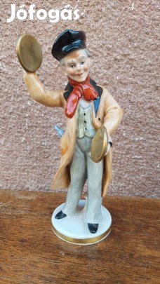 Német porcelán figura, cintányéros férfi, hibátlan