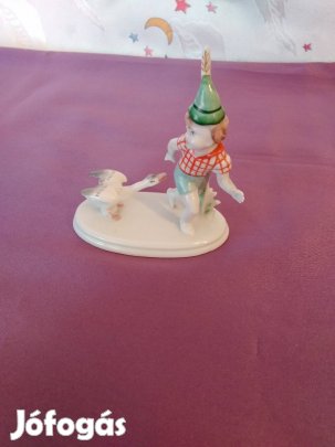 Német porcelán fiú libával 