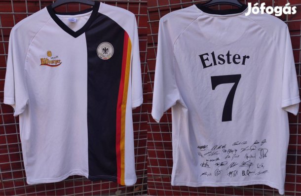Német válogatott Bitburger dedikált szurkolói fehér mez póló (L-XL