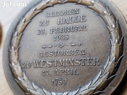 Német zeneszerző Georg Friedrich Händel régi bronz emlékérm