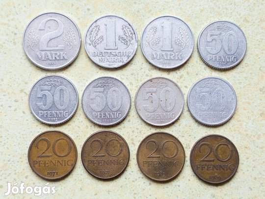 Németország NDK 12 db Különböző Érme 20 50 Pfennig 1 2 Márka 1956-1983
