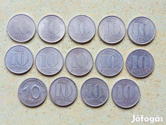 Németország NDK 14 db Különböző Érme 10 Pfennig 1950-1983