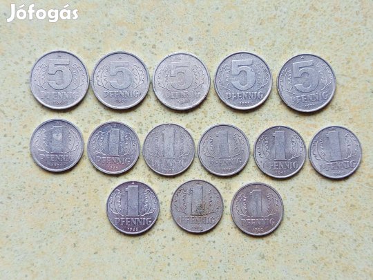 Németország NDK 14 db Különböző Érme 1 5 Pfennig 1960-1985
