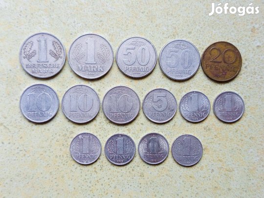 Németország NDK 15 db Különböző Érme Pfennig 1 Márka 1956-1985