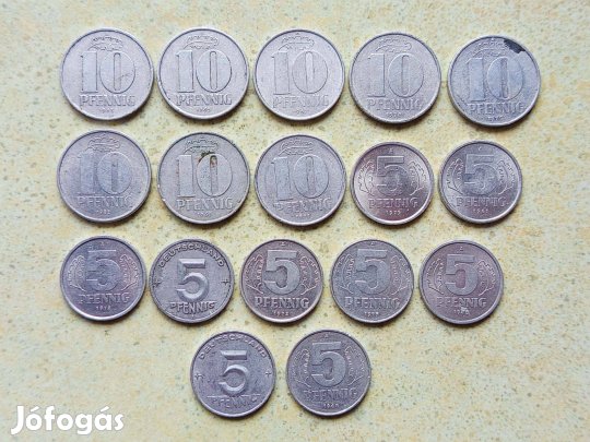 Németország NDK 17 db Különböző Érme 5 10 Pfennig 1949-1982