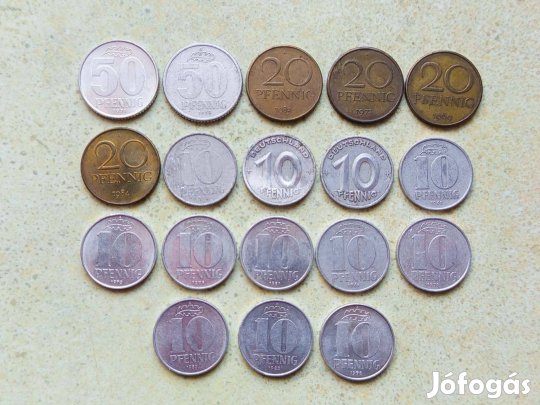 Németország NDK 18 db Különböző Érme 10 20 50 Pfennig 1949-1987