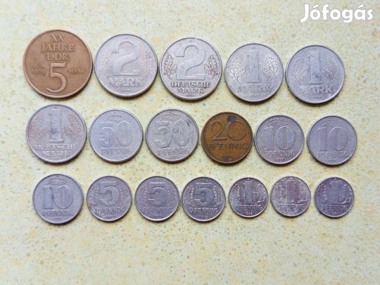 Németország NDK 18 db Különböző Érme Pfennig 1 2 5 Márka 1956-1982