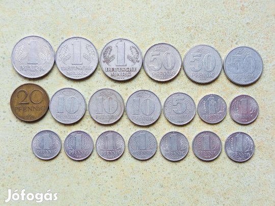 Németország NDK 20 db Érme 1 5 10 20 50 Pfennig 1 Márka 1956-1985
