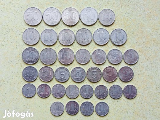 Németország NDK 37 db Különböző Érme 1 5 10 50 Pfennig 1948-1989