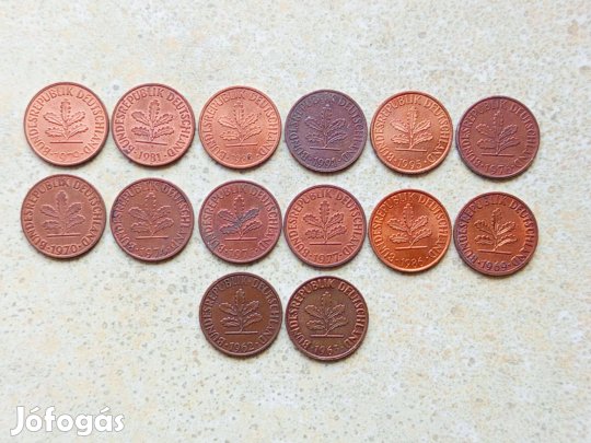 Németország NSZK 14 db Különböző Érme 2 Pfennig 1962-1995