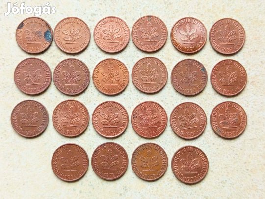 Németország NSZK 22 db Különböző Érme 2 Pfennig 1970-1996