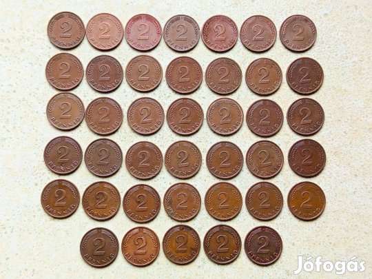 Németország NSZK 40 db Különböző Érme 2 Pfennig 1950-1969