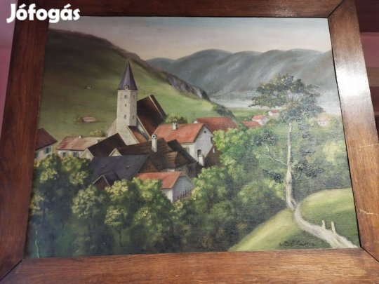 Németországból származó, Falút ábrázoló vászon festmény eladó