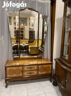 Neobarokk intarziás 2 ajtós, 2 fiókos fésülködőasztal