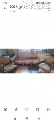 Neobarokk stílusú,faragott fa keretes ülőgarnitúra