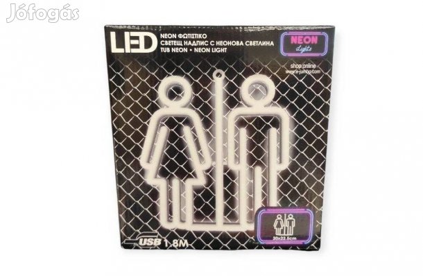 Neon LED lámpa WC ikon férfi-nő jelzéssel, fehér fény, USB-s