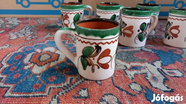 Népi mintás bögre készlet fajansz hat darabos