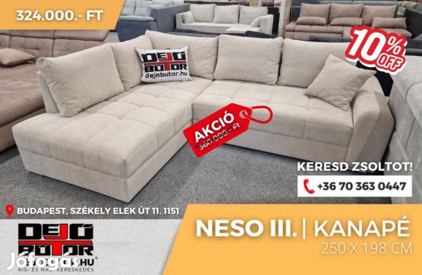 Neso bézs sarok rugós kanapé ülőgarnitúra 250x198 cm ágyazható