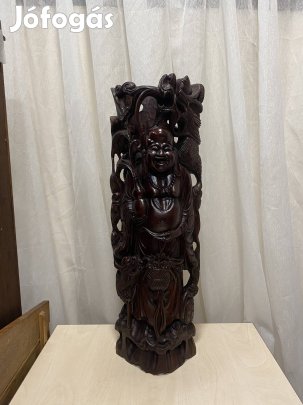 Nevető Buddha nagyméretű fa szobor