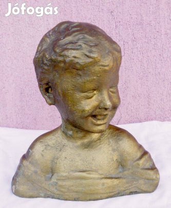 Nevető gyermek terrakotta mellszobor, egyedi antik műtárgy ritkaság