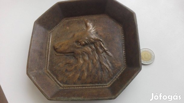 Névjegytál antik réz Kutyás szép ritka db