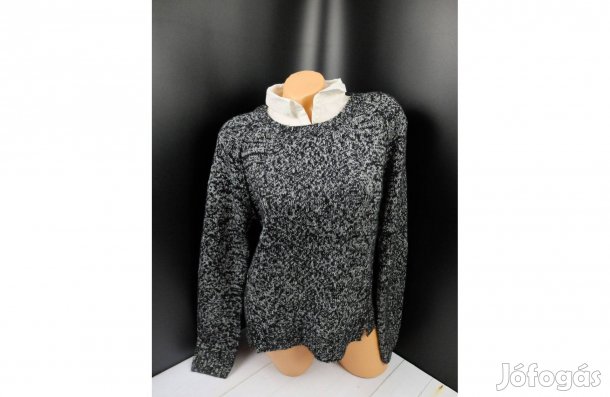 New Look fekete fehér galléros hosszú ujjú kötött női felső pulóver