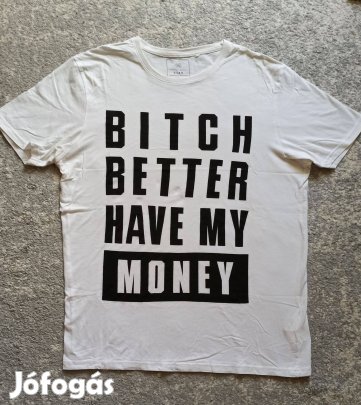 New Yorker Fishbone fehér fekete feliratos férfi póló XXL-es