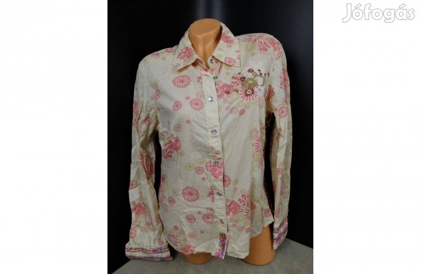 Next bézs rózsaszín mintás hosszú ujjú patentos női ing