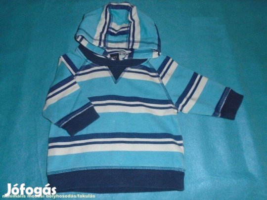 Next kék csíkos kapucnis pulóver 3-6 hó (méret 68)