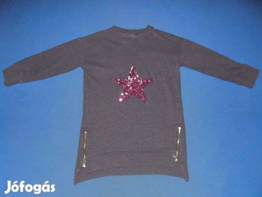 Next szürke, flitteres, háromnegyedes ujjú pulóver 116-os, 6-7 évesre