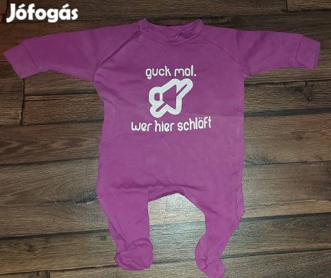 Nézd ki alszik itt - feliratú lila színű pamut rugdalózó