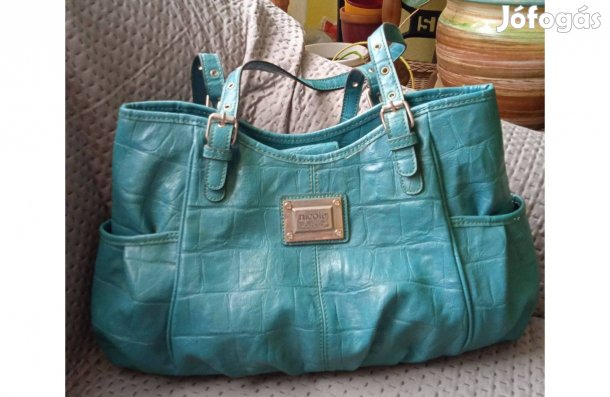 Nicole türkiz színű, pakolós, bőr válltáska