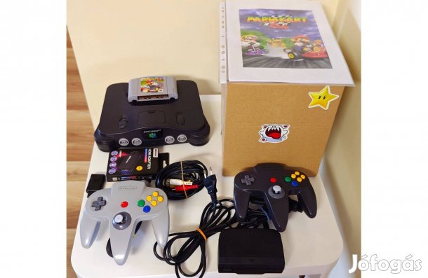 Nintendo 64 konzol Mario Kart 64 játékkal HDMI átalakítóval