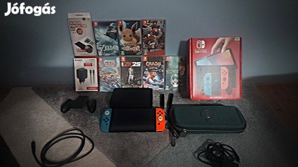 Nintendo Switch OLED, jatékokkal és tartozékokkal