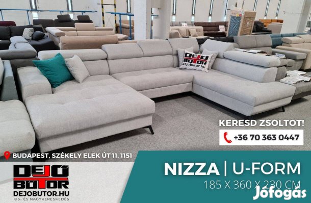 Nizza ualak kanapé ülőgarnitúra 185x360x230 cm ágyazható gray