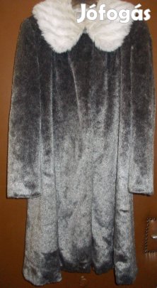 Női 42-méretű ezüst szürke,télikabát, fehér szőrme gallérral!/27