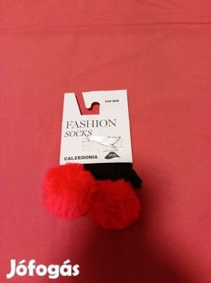 Női Calzedonia bokafix piros bojttal fekete zokni Új !