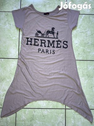 Női Hermés-Paris két oldalt hosszított laza pamut tunika ruha 