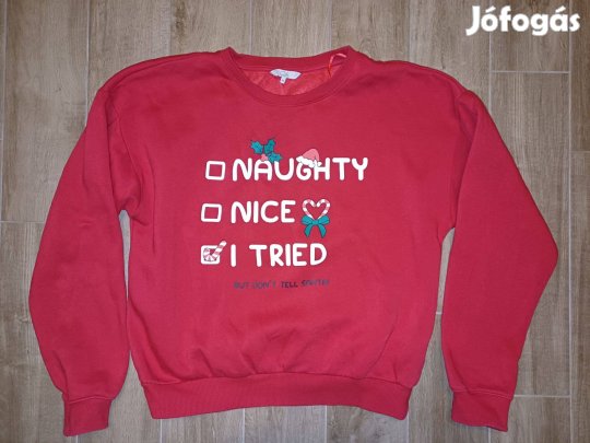 Női M-es, lány 164-es méretű piros karácsonyi mintás pulóver