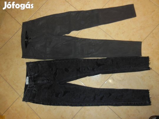 Női/Tini 34-es hosszú nadrág, Mango szaggatott és bőrhatású nadri