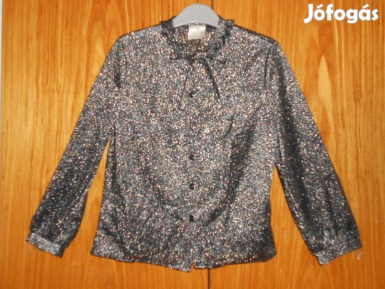 Női, fekete blúz- gyönyörű, fémszálas, csillogó, hosszú ujj. 42-es