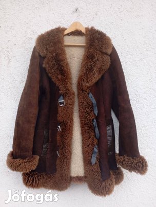 Női bárány szőrme hosszú kabát M