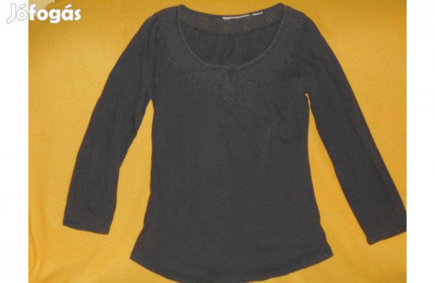 Női blúz, alkalmi, csipkebetétes, sötétszürke, hosszú ujj. S/M