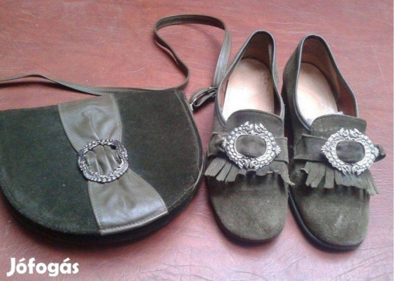 Női bőr táska + cipő osztrák valódi bőr vadász stílus