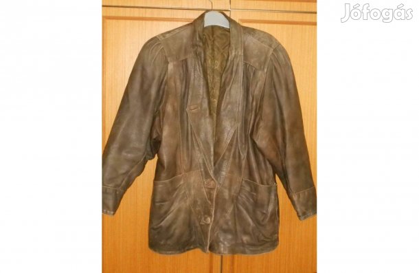 Női bőrkabát, bézs - barna, hosszított, bélelt. S - es