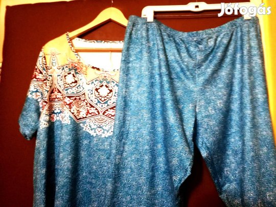 Női elasztikus, új,kétrészes felső, és térd alatti nadrág,50-méret!/80