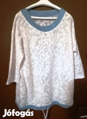Női fehér csipkemintás blúz,48-méret.alul. felül farmer szegély!/67
