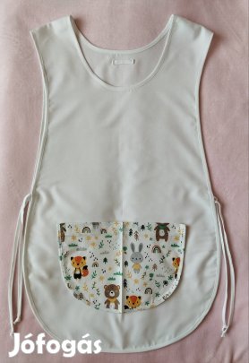 Női fehér lapköpeny,mintás zsebbel, ovis, munkaruha