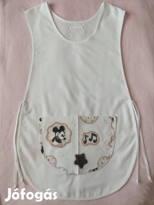 Női fehér lapköpeny,mintás zsebbel, ovis, munkaruha